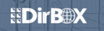 Лого на DirBOX с глобус, символизиращо иновации и глобално свързване.