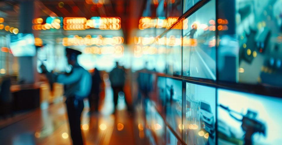 Модерна Контролна Зала за Видеонаблюдение Модерна контролна зала с активен мониторинг и технологии за видеонаблюдение.